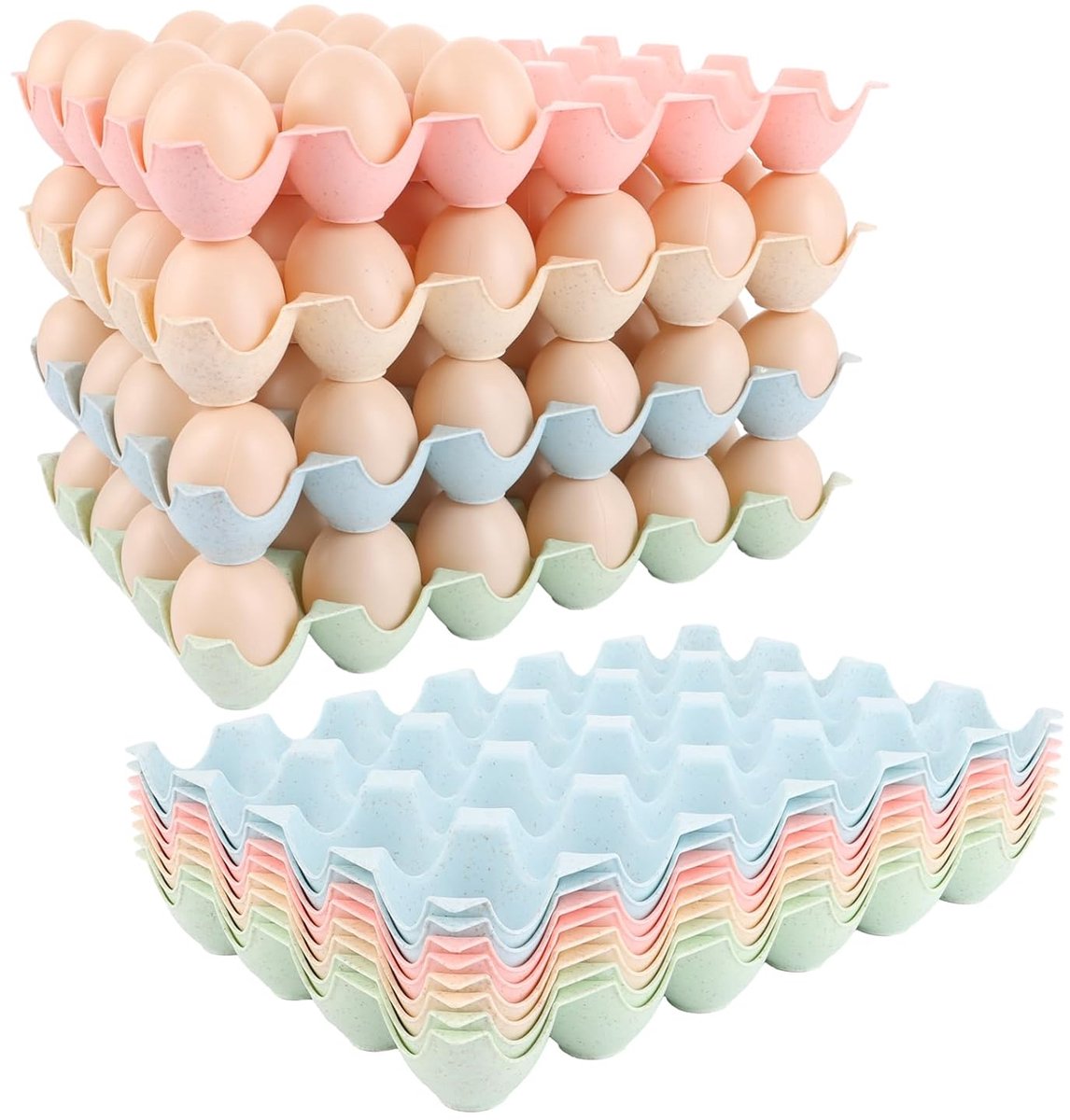 Set van 12 Stapelbare Eierdozen voor Koelkast - Eierhouders voor 24 Eieren in 4 Kleuren