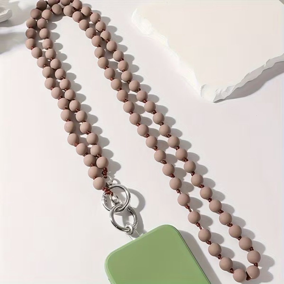 Telefoon - Sieraad - Hanger - Gsm - Ketting - Lang- Koord - Kralen - Bruin