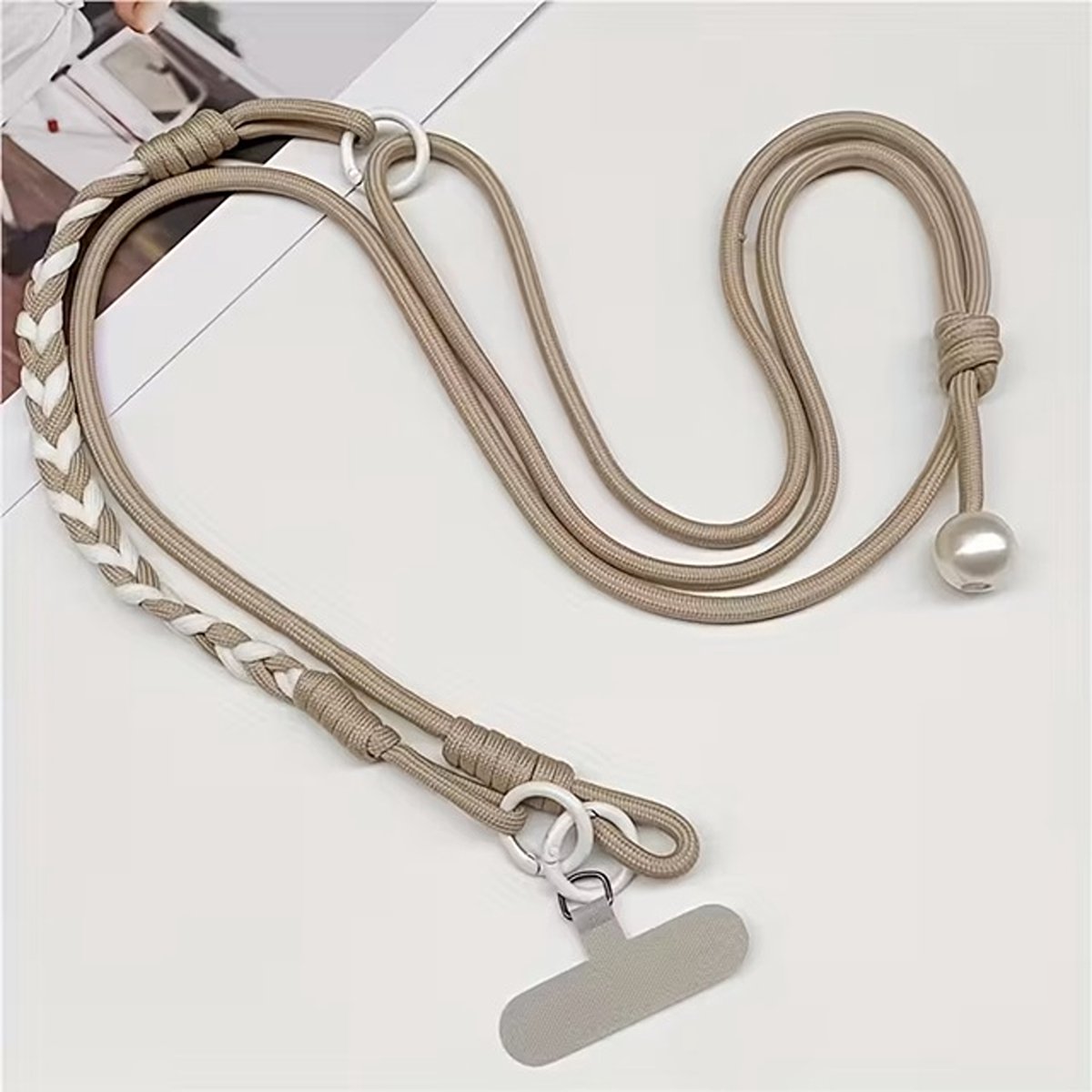 Telefoon - Sieraad - Hanger - Gsm - Ketting - Lang- Koord - Beige - Wit