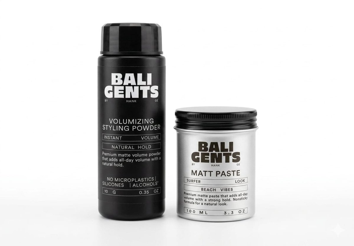 Bali Gents Hair Styling Set - Volumizing Powder (10g) & Matt Paste (100ml) - Beach Vibes & Surfer Look - Natuurlijke Hold