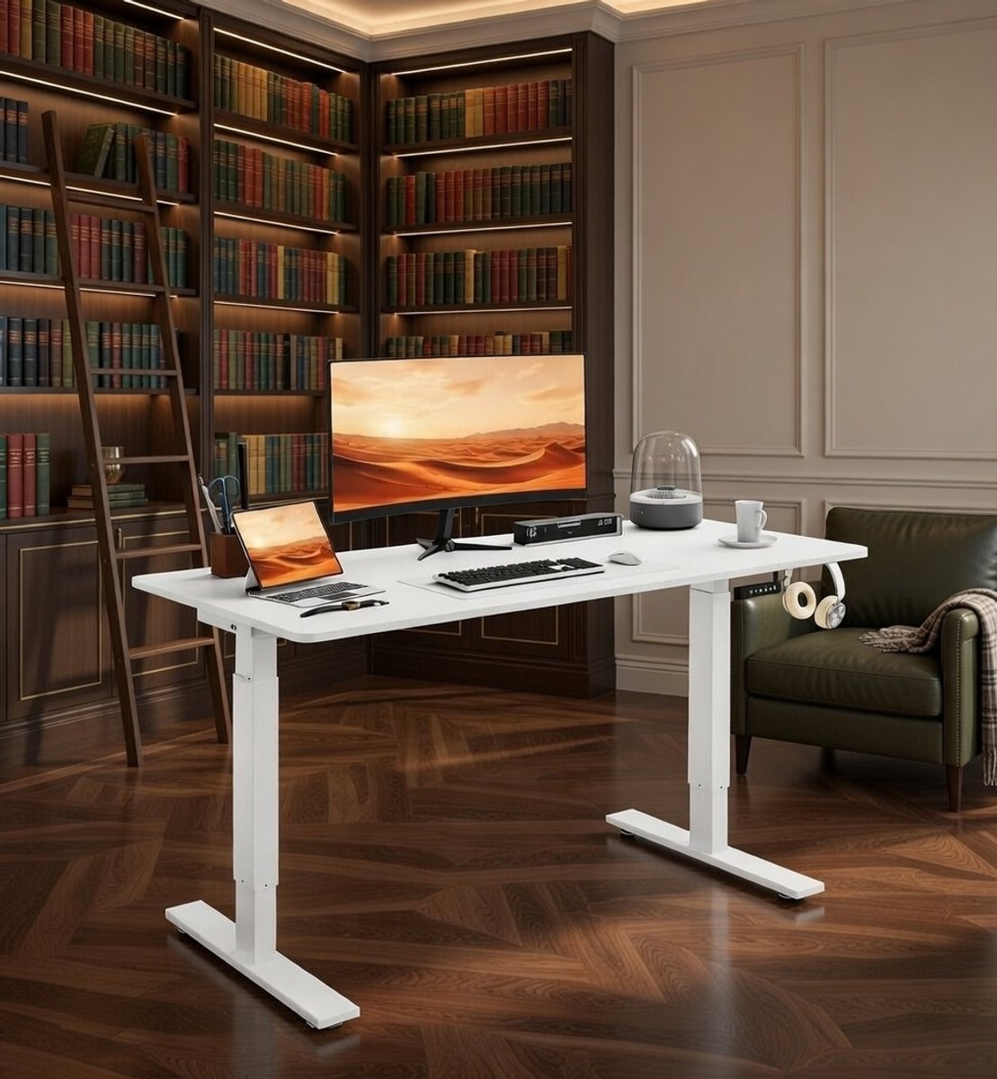 Elektrisch Zit-Sta Bureau 160x80 cm met Geheugenfunctie & Anti-Botsing – Ergonomisch In Hoogte Verstelbaar Bureau 70-117 cm – Modern Thuiskantoor, Gaming & Kantoor Werkplek – Wit | NoviHome