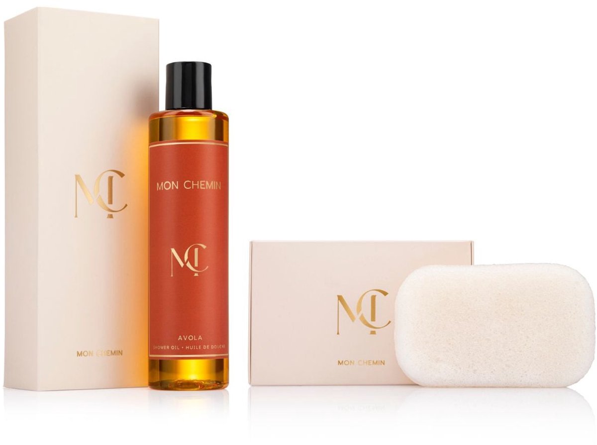 Mon Chemin® Avola Douche Essentials Set | Doucheolie + Konjac Lichaamsspons – Luxe Cadeau