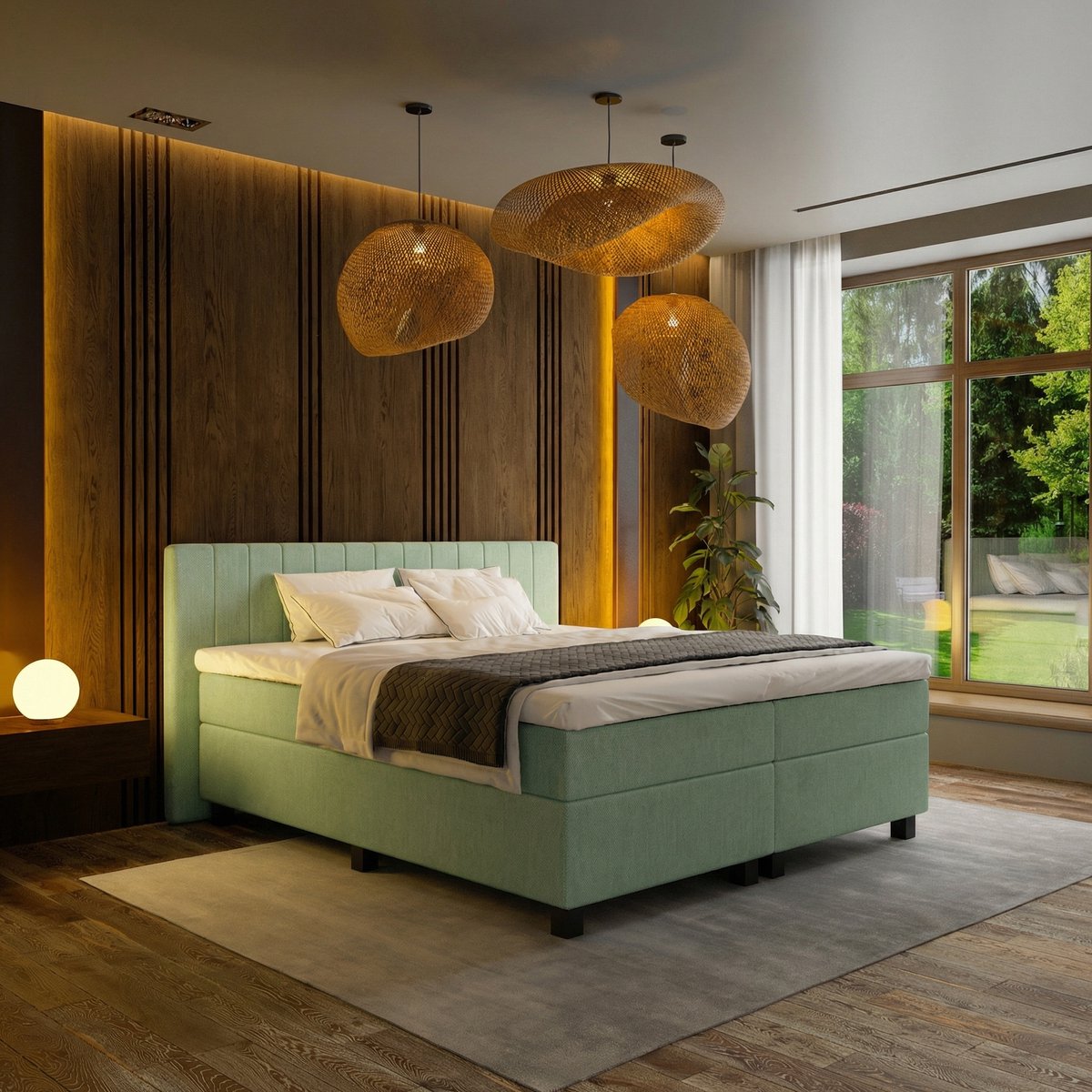 Mörgenn Boxspring Douze - Pocketvering - Groen - 160x200 cm + Dekbed en Kussens