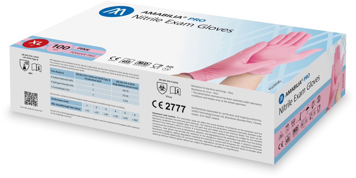Nitril handschoenen ongepoederd Amabilia - Maat XL - 100 stuks - Roze