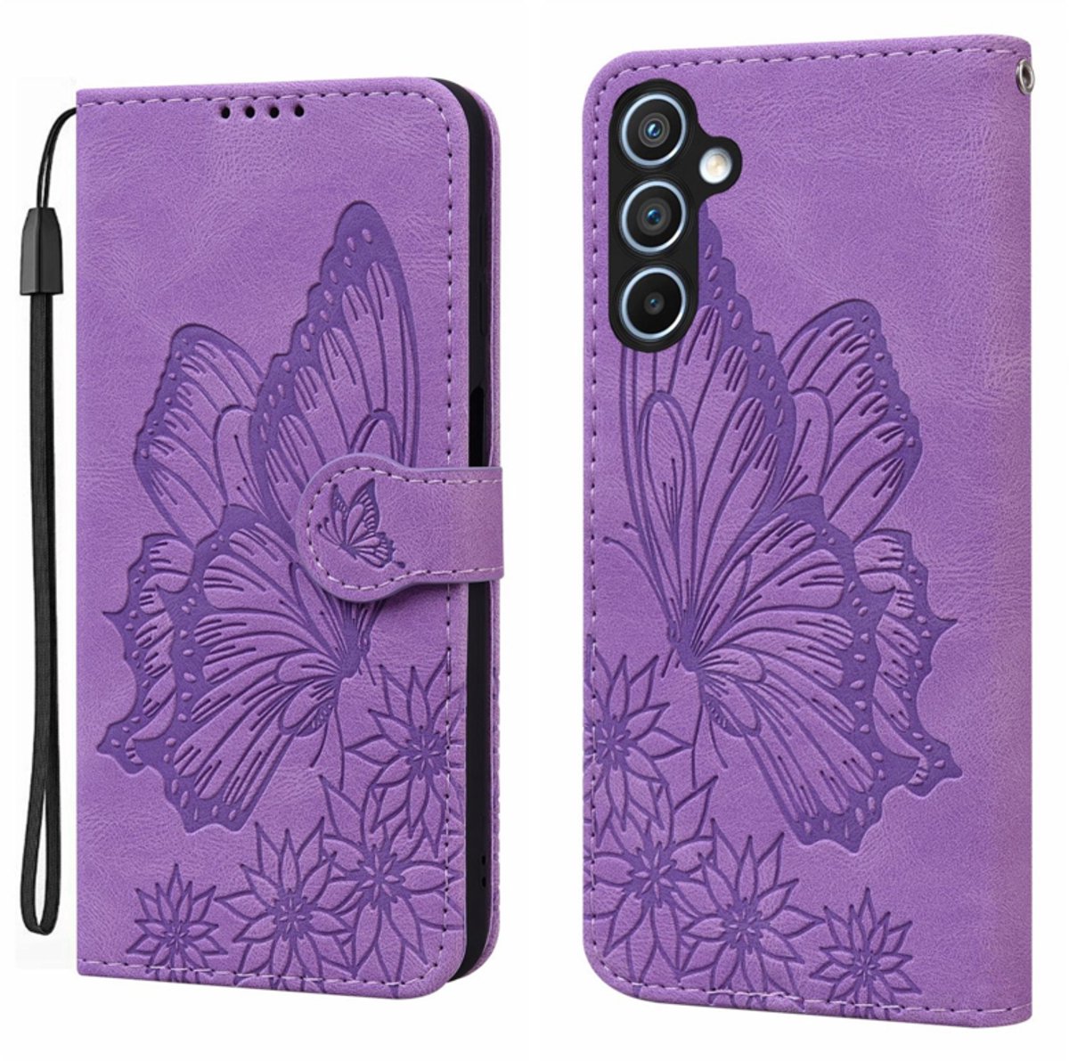 BoekCover Etui Hoes geschikt voor Samsung Galaxy S26 - Paars - Vlinder - Reliëf