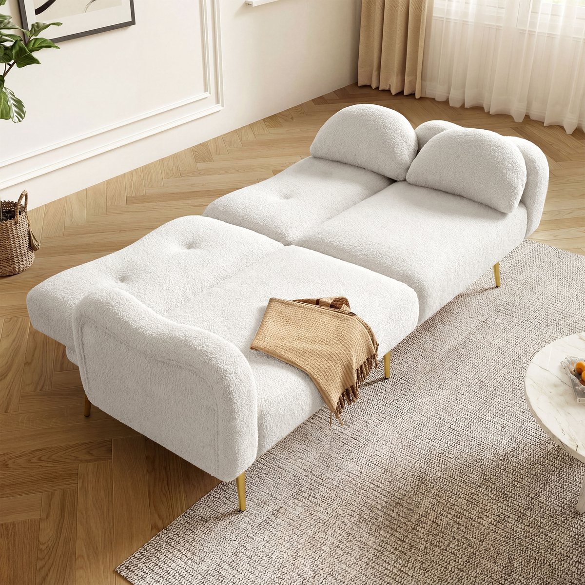 HAUSS SPOLE Slaapbank 155 X 85,5 Cm - 3 Standen Verstelbare Rugleuning - Voor Woonkamer En Logeerkamer - Wolmixlook Wit
