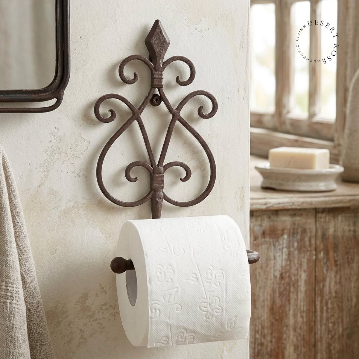 WC Rol houder gietijzer antiek bruin 24x18x8cm - Landelijke Toiletrolhouder wandmontage - Brocante wc badkamer