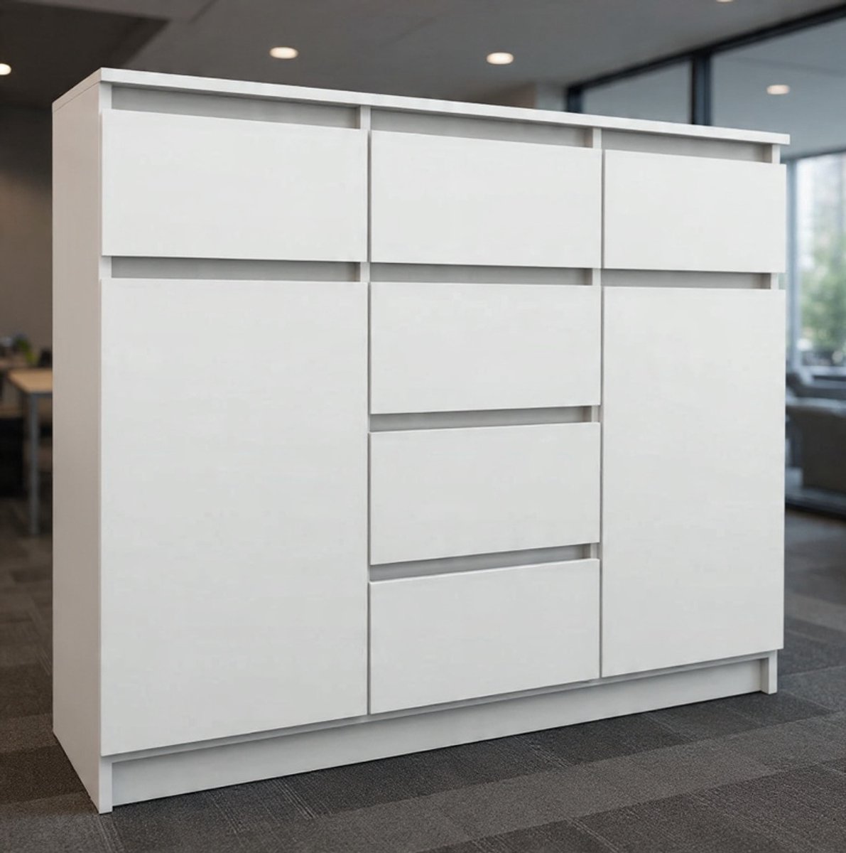 Commode wit 120 cm breed met 2 deuren en 6 laden - moderne ladekast voor woonkamer en slaapkamer - laminaatplaat krasbestendig, ABS-randen, 100x120x38 cm-NoviHome