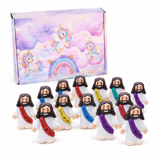 Mini Figurines Jésus de Pâques – Ensemble de 15 Pièces – Jouets en Caoutchouc Religieux, Parfait pour les Paniers de Pâques et les Fêtes de Noël, École du Dimanche, Cadeaux de Baptême et Articles de Fête - Noël