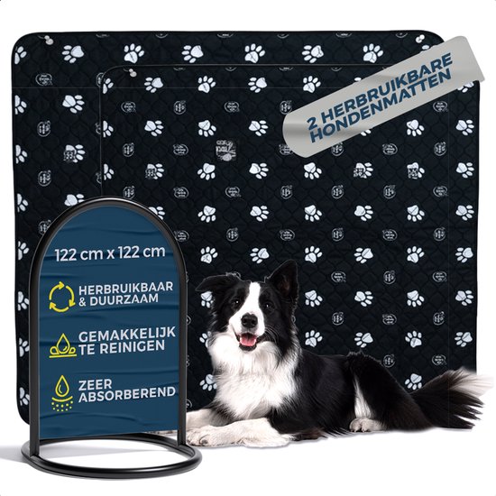Tapis absorbants lavables pour chiens EZwhelp 4 couches - Imperméables et antidérapants – Pack de 2 pour caisse de mise bas ou panier pour chien - 122x122 cm