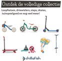 Collectie Chillafish met loopfietsen, driewielers, steps en skates.