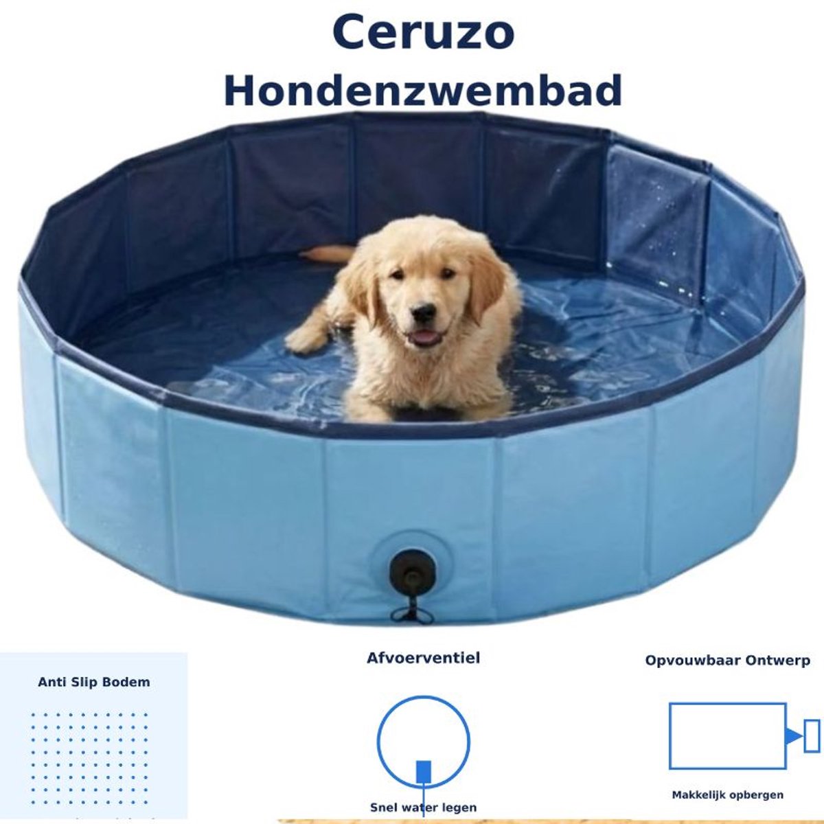 Ceruzo Hondenzwembad Ø80 cm – S– Opvouwbaar Hondenbad – Anti Slip – Blauw thumbnail 5