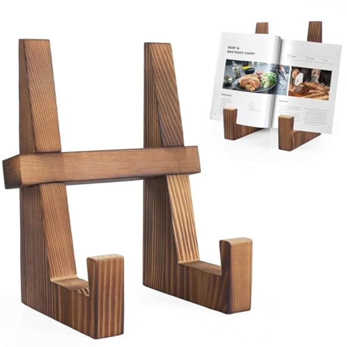 Ultiluxe® Kookboekhouder - Boekenstandaard - Bordenhouder - 22 x 14,7 cm - Leesstandaard - Opvouwbaar Ontwerp - Massief Hout - Bruin