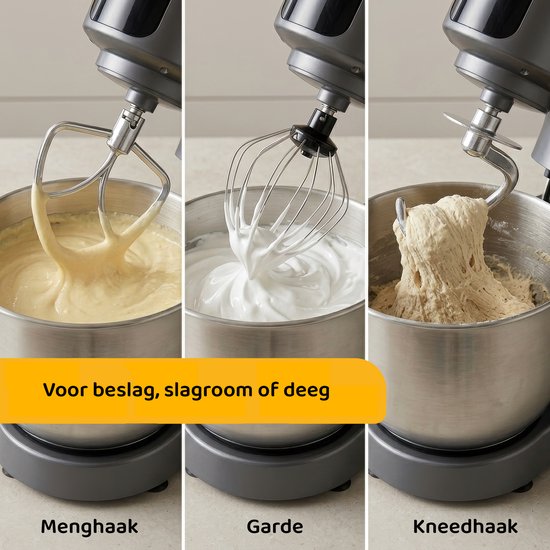 Linea Tegno Steel Mixer PRO-M7500 - Professionele Keukenmixer voor deeg, beslag, slagroom en crèmes - 1500W - Krachtige Antracietgrijze keukenmachine - Stand Mixer met 6.5L edelstalen mengkom. Krachtig, stil en eenvoudig reinigen. van Merkloos — afbeelding 2