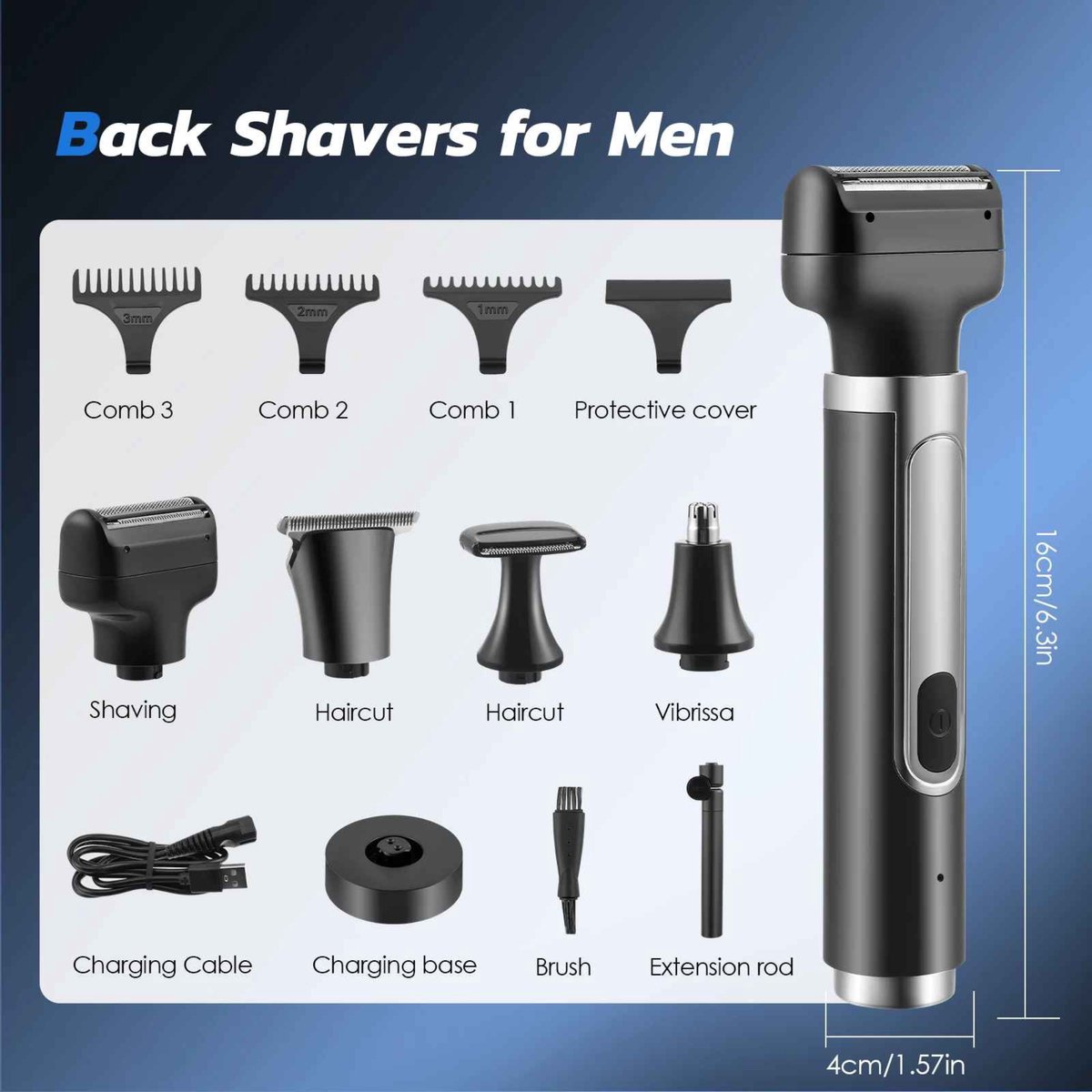 Jugacool Draadloze Rug Scheerapparaat met Lange Steel - afbeelding 3