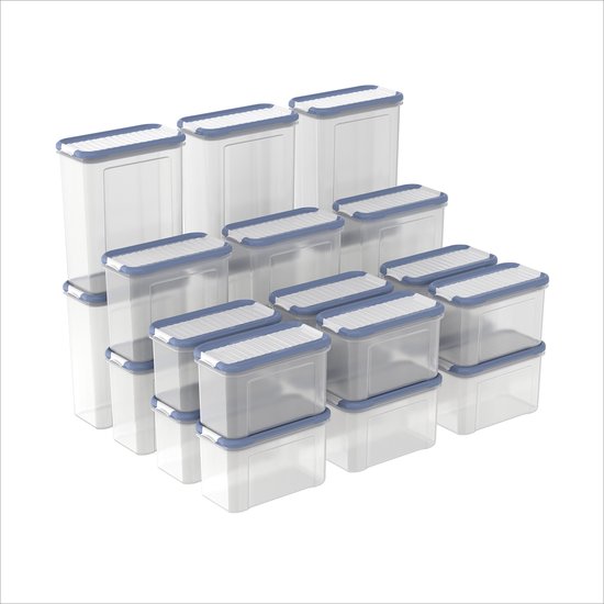 Rotho DOMINO - set de boîtes de conservation et de saupoudreurs 24 pièces - lavable au lave-vaisselle - bleu