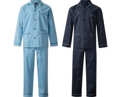 Gentlemen - 2 klassieke heren pyjama's 9454 met doorknoop - 100% poplin katoen - blauw en donkerblauw - maat 3XL