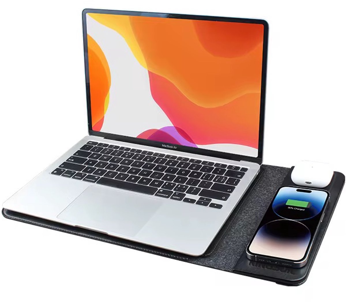 Lordani Stijlvolle 4 in 1 laptophoes met draadloze opladers voor smartphones en Earbuds/Airpods | 14 tot 16 inch | Magnetisch sluitbaar | Zwart