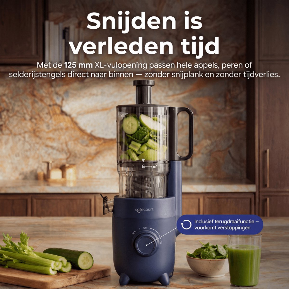 Safecourt Kitchen Slow Juicer - sapcentrifuge Blauw thumbnail 3