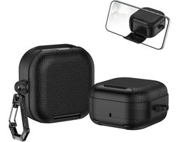 Telestore - hoesje geschikt voor Samsung Galaxy Buds4 / 4 pro hard case cover - zwart - leather look hoesje Beschermhoes - Samsung Galaxy Buds 4 / 4 Pro Cover - Buds4 hoesje