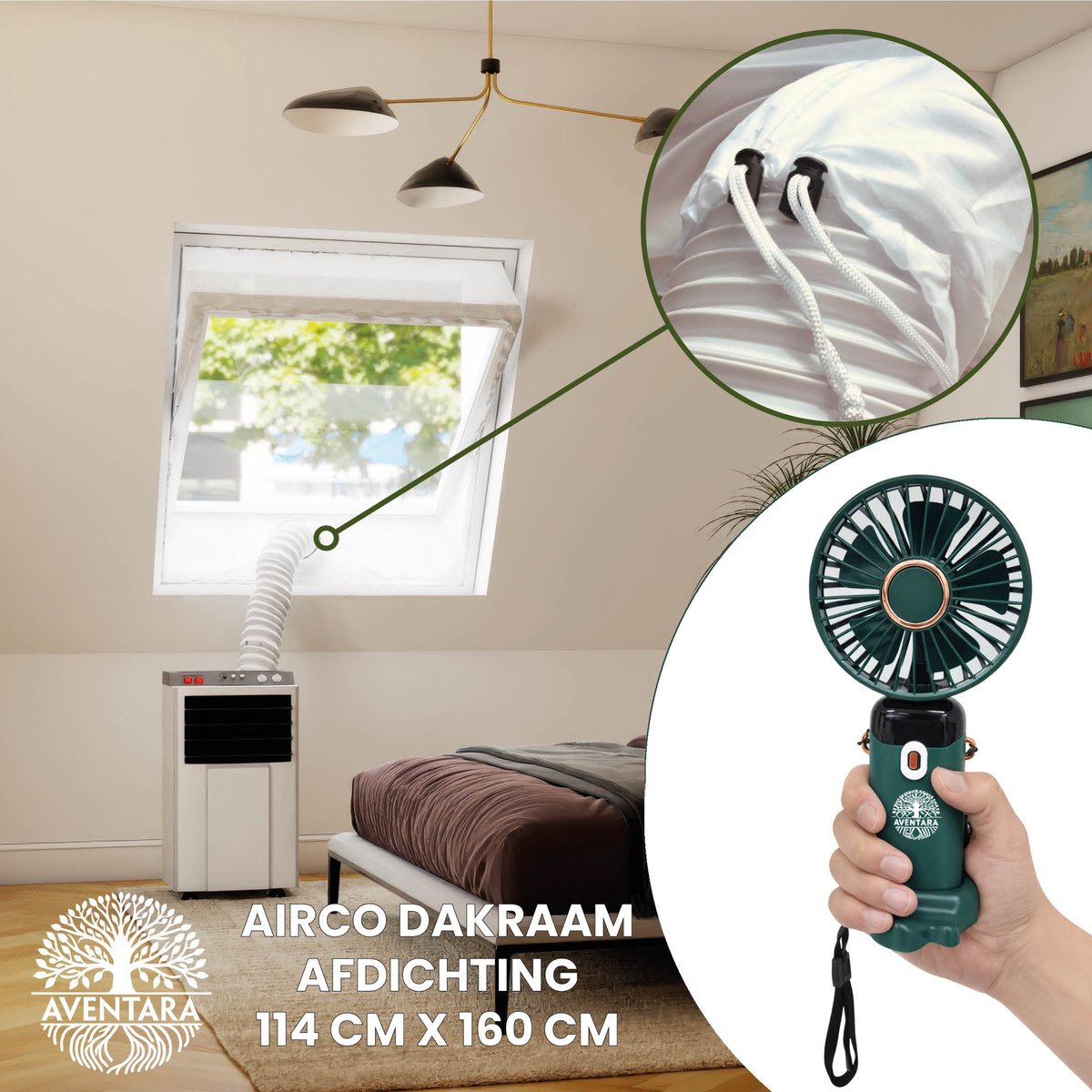 Airco Dakraam Afdichting 114 x 160 cm + Handventilator – Mobiele Airco Raamafdichting Dakraam – Geschikt voor Velux SK10 (GGL 610, S10) – Fakro Optilight 50