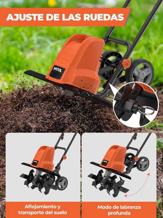 Lichte tuinfrees 1500 W met inklapbare handgreep en oververhittingsbeveiliging - 45 cm werkbreedte, 22 cm diepte van Merkloos	 — afbeelding 5