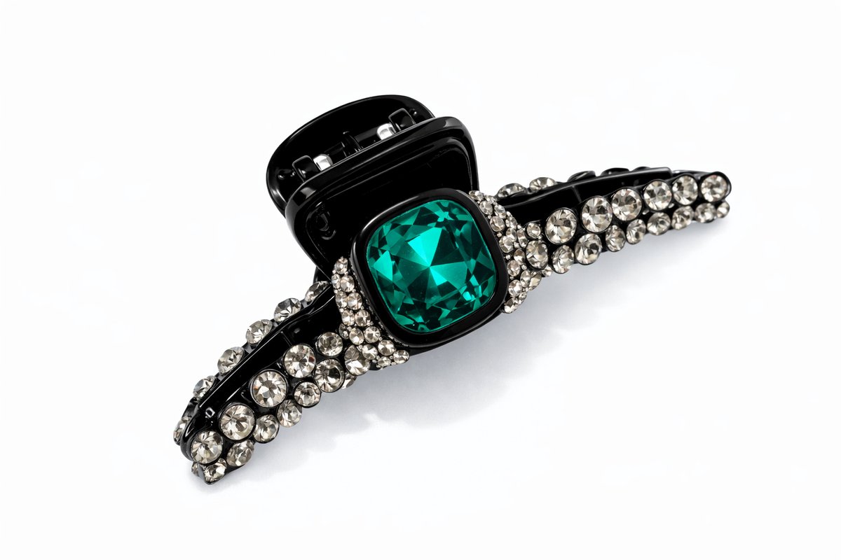 Haarspeld - Haarclip - Haarklem - Haarsieraad - Haarklauw - Haargrijper Klein - Haarspelden - Haarklemmen - Dames - Zwart - Groen - Strass - 8x3 cm - Cadeau Tip