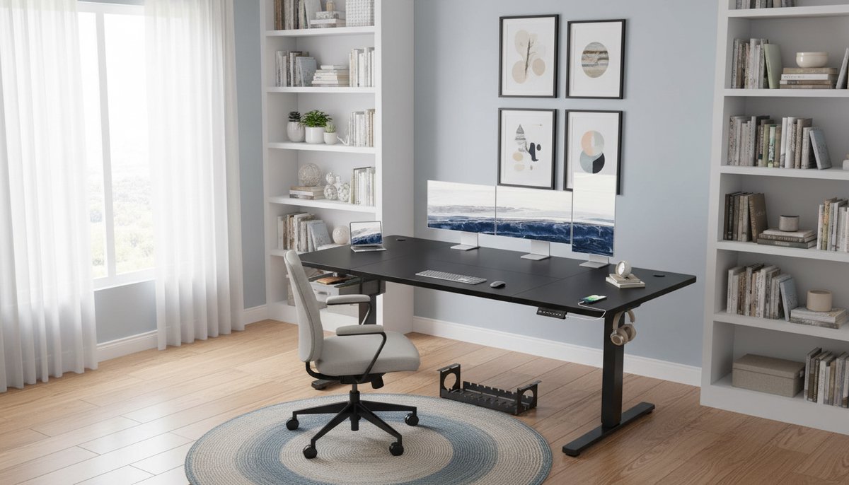 Electric Desk Casa Velluto 180x80 cm – Elektrisch Zit-Sta Bureau met 3 Geheugenfuncties, Lades, USB-A Oplaadpoort en Kabelmanagement – Stabiel en Ergonomisch Sta Bureau voor Thuis & Kantoor – Zwart