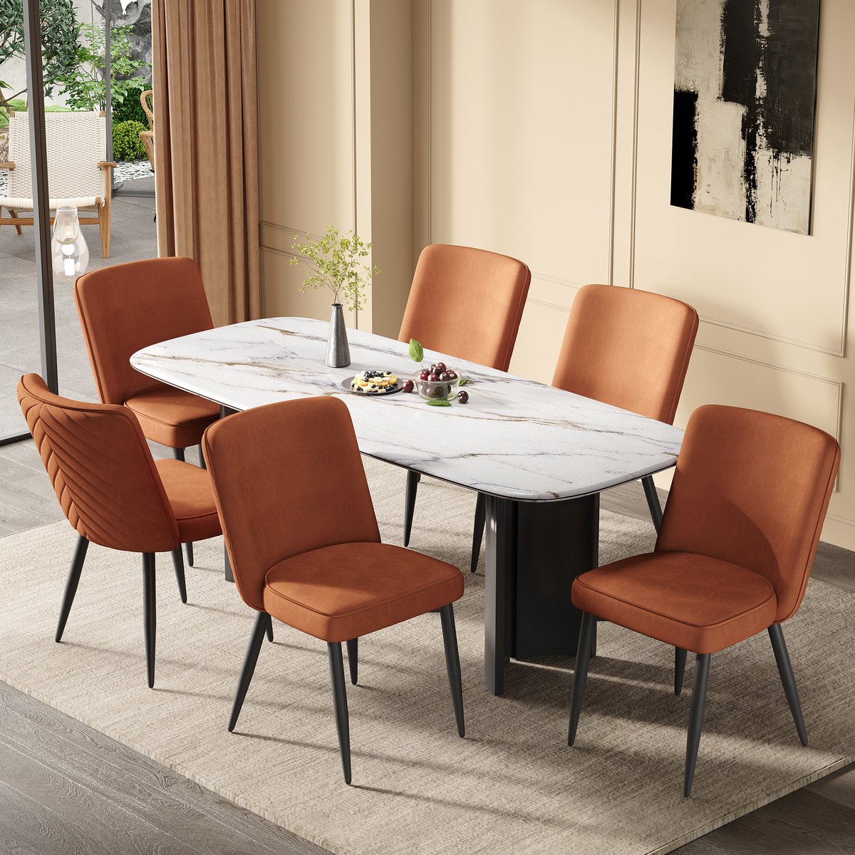 Eetkamerstoel - Set van 6 - Modern en Ademend - Comfortabele Zitting - Fluweel - Roest