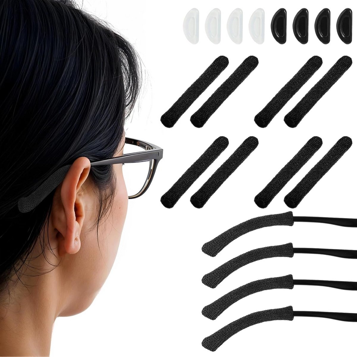 Zachte brilpootjes en neuspads set, antislip brillenhouder voor zonnebrillen en leesbrillen
