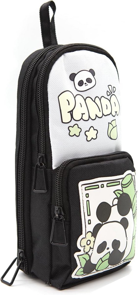 Panda etui met hoge capaciteit, schattig design met 3 vakken voor school en kantoor