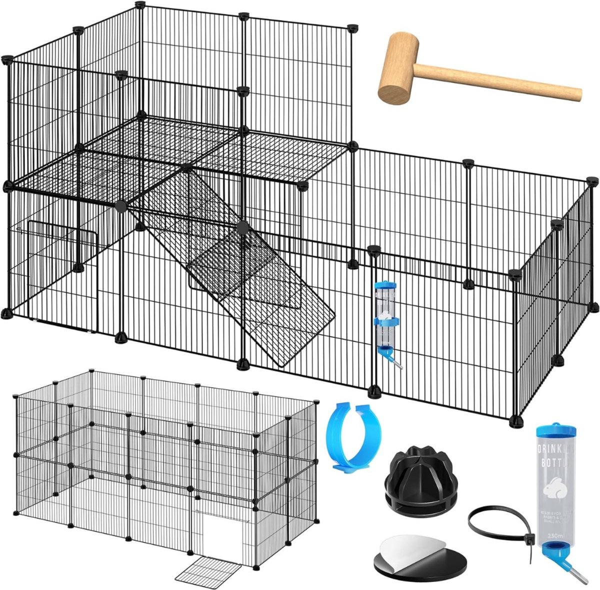 Nexvo® Konijnenhok Binnen - Konijnenhok Met 2 Etages - Konijnenren - Zwart -216cm x 216cm x 36cm