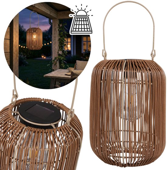 Rotan Solar Tafellamp voor buiten, Tafellamp, LED-Tuinlamp, Lantaarn Tuin, Buitenlamp voor terras/balkon 24 cm
