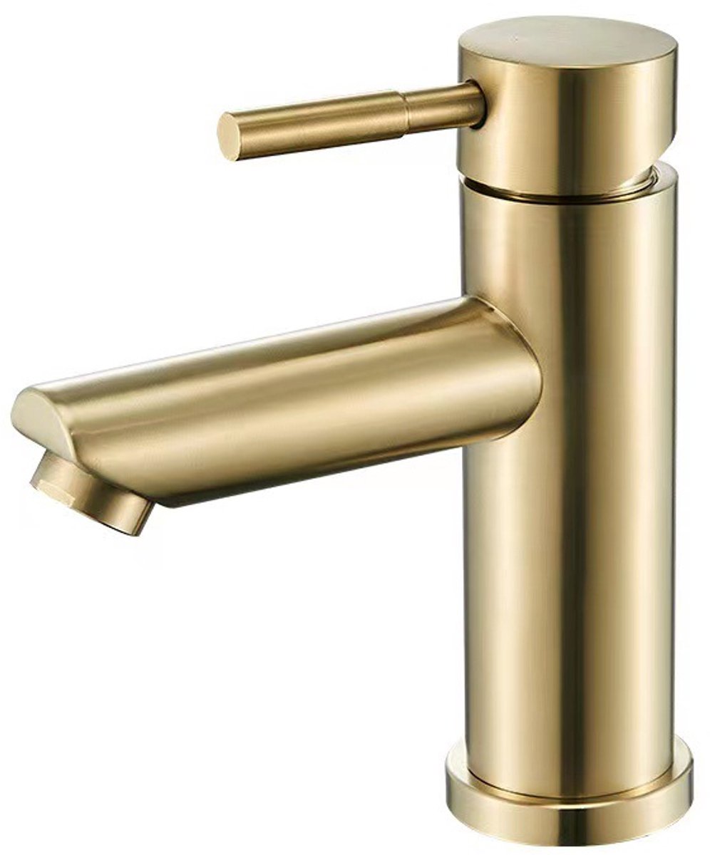 kraan, wastafelkraan, badkamer, modern en elegant design, geborsteld goud messing kraan, wastafel, warm en koud water toevoer