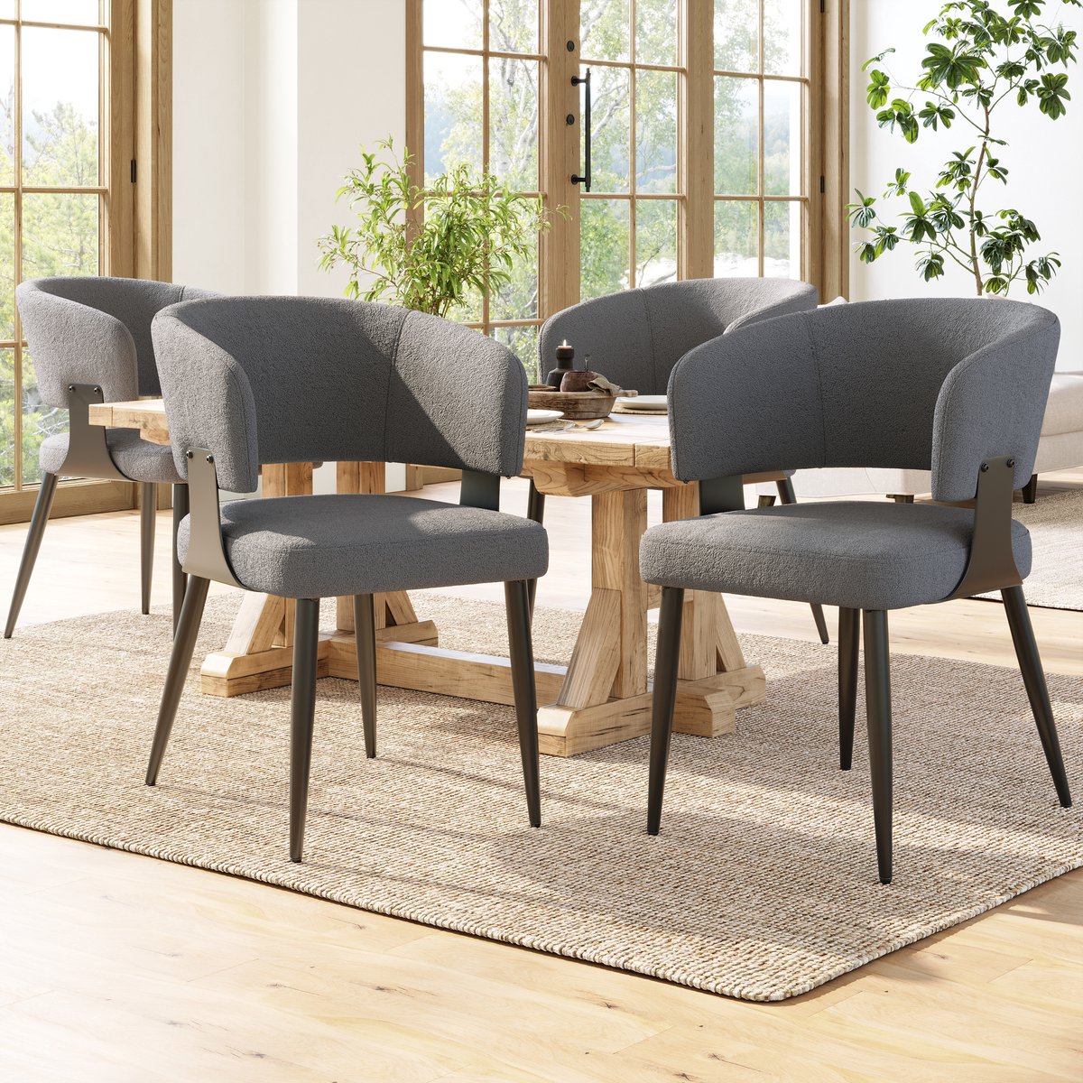 HAUSS SPOLE Eetkamerstoel 59 X 46,5 X 81,5 Cm - Ergonomische Gebogen Rugleuning - Voor Eetkamer En Kaptafel - Stof En Metaal - Grijs