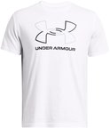 Wit Under Armour T-shirt met een grijs en zwart logo op de borst.