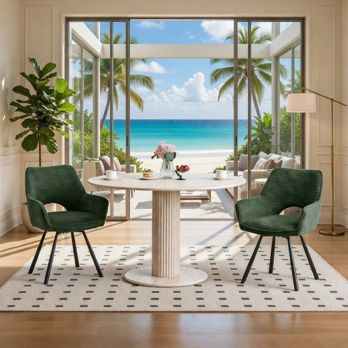360° Draaibare Eetkamerstoelen met Armleuningen – Set van 4 Luxe Gestoffeerde Stoelen in Corduroy – Ergonomische Keukenstoelen met Rugleuning – Moderne Design Stoelen voor Eetkamer, Woonkamer & Keuken – Groen | Novihome