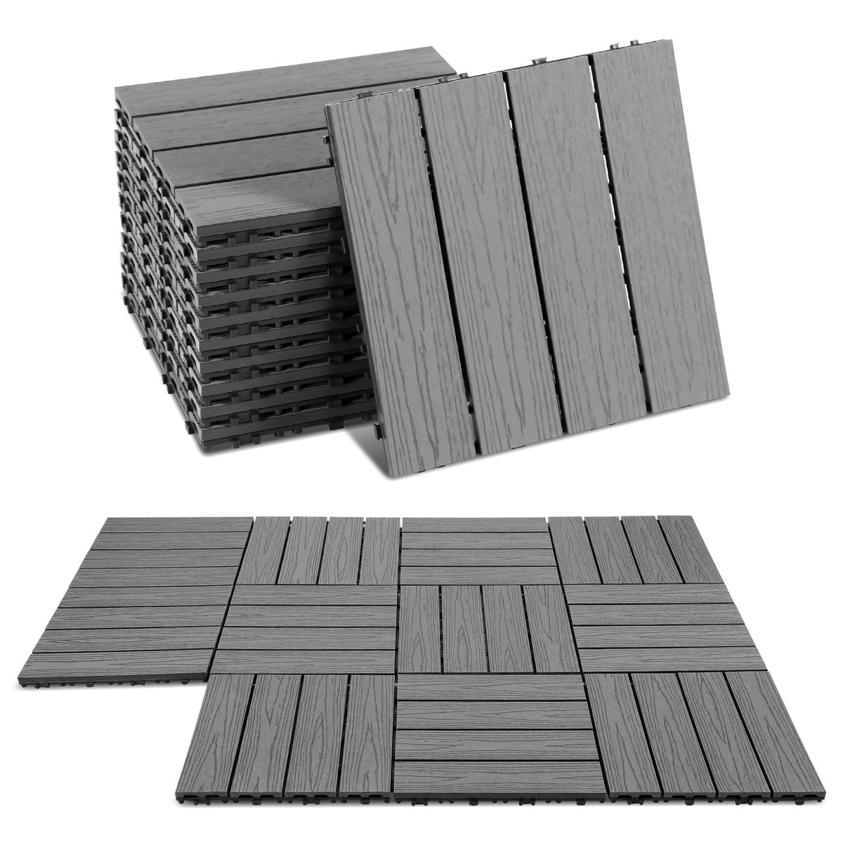 77 Stuks Terrastegels WPC Vlondertegels - 30 x 30 cm 7 m² in reliëf Houtlook - WPC Composiet Kunststof - Makkelijke en Snelle Montage - Balkontegels - Vlondertegel Set - Onderhoudsvrij - Tuin, Balkontegels - Terrasplanken - Antraciet
