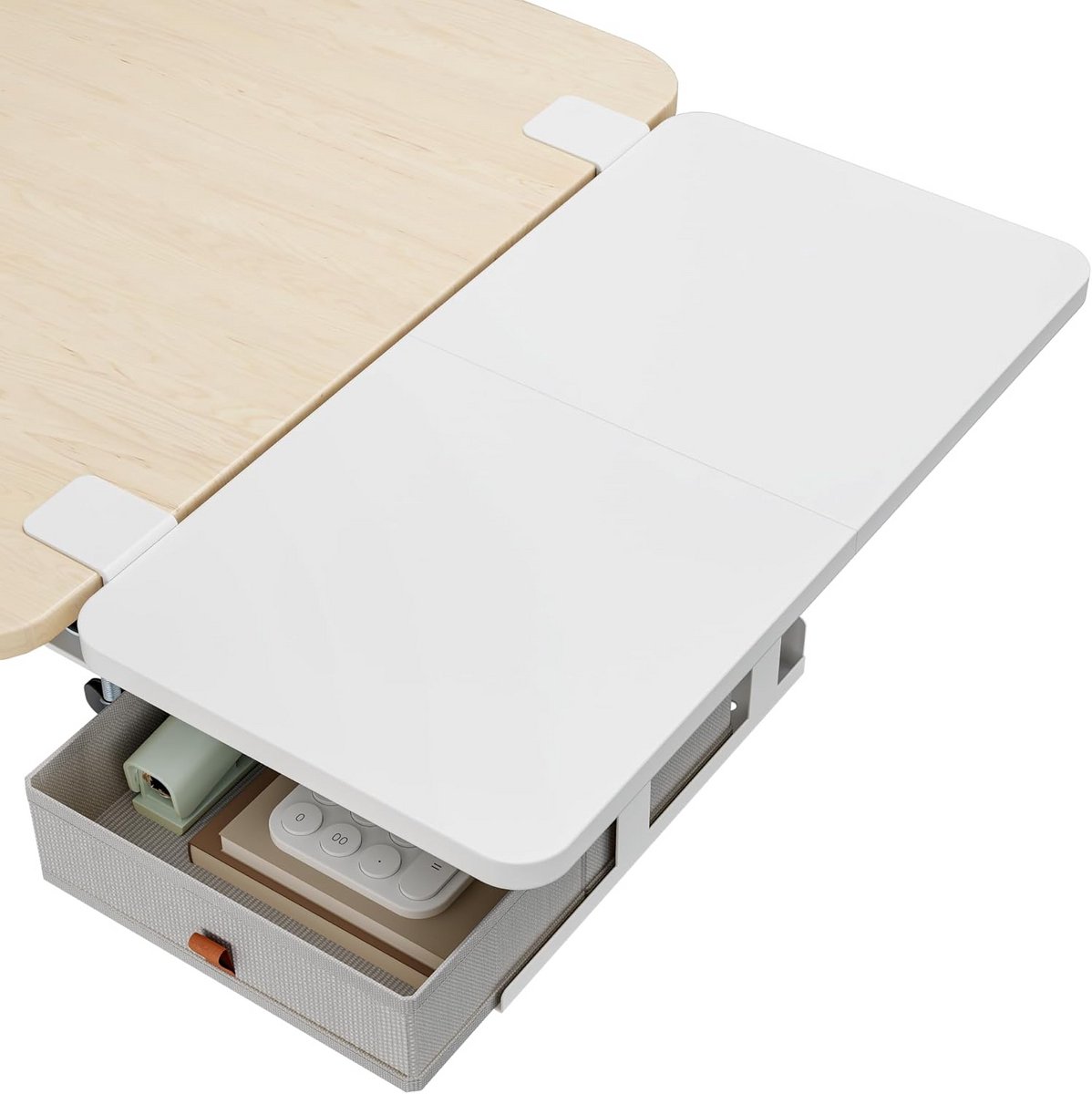 Ergonomische Bureauverlenger met Opbergladen en Toetsenbordplank - Bureauuitbreiding voor Thuis en Op Kantoor, Wit 600 x 300 mm
