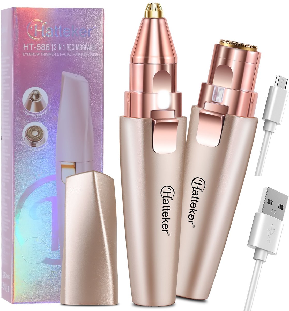 HATTEKER 2-in-1 Gezichtsontharing - Wenkbrauw Trimmer - Gezichtstrimmer Dames - Goud