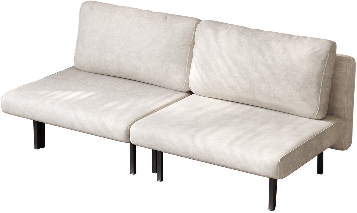 Guyii Moderne 2-Persoons Slaapbank 180 cm – Opvouwbare Sofa Bed met Rugkussens – Verstelbare Loungebank / Logeerbed – Beige Stof Bank