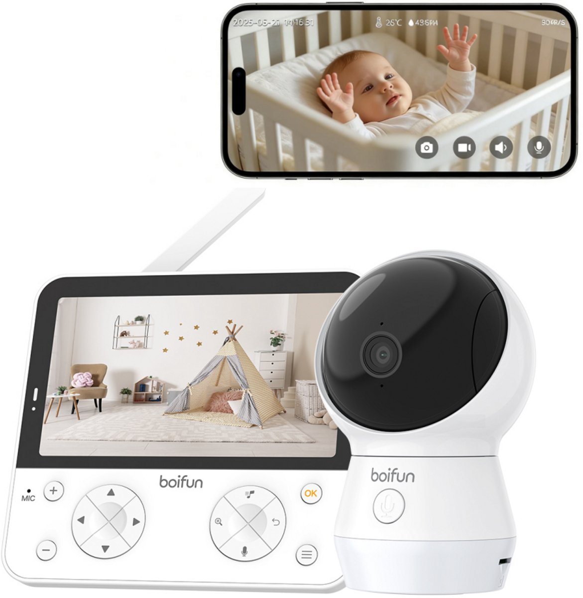 BOIFUN Babyfoon met Camera 5.5 Inch Scherm en AI-detectie - Shenzhen Globaleda Supply Chain MGT Co., - €143,99