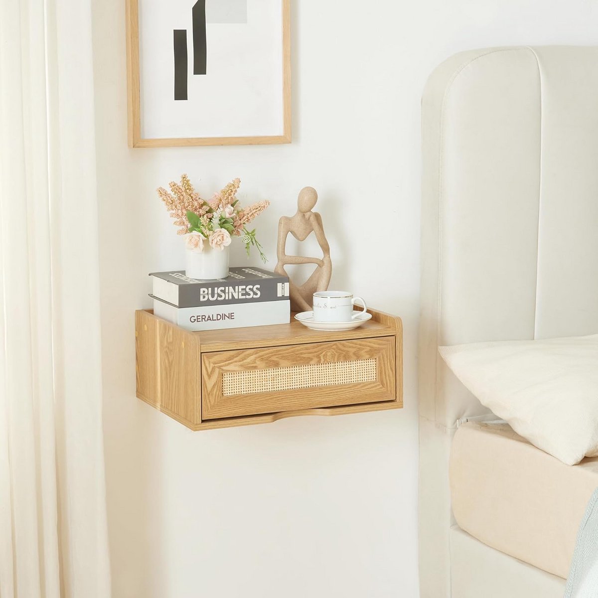 Wandrek met Lade - Hangend Nachtkastje - Zwevende Plank Wandmontage - Eikenkleurig met Rot
