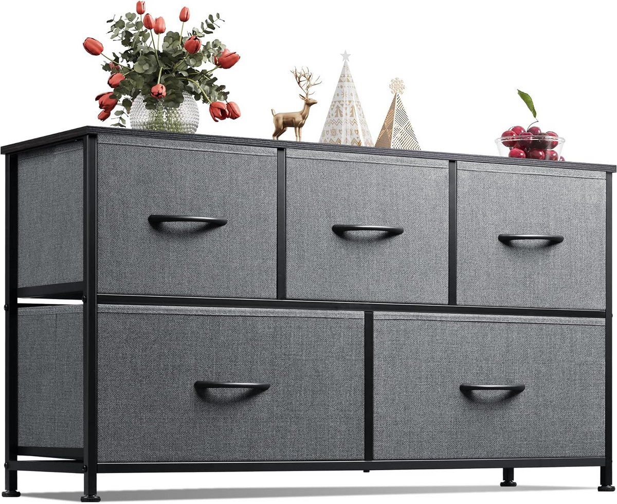 Dressoir met 5 Laden voor Slaapkamer en Woonkamer – Multifunctionele Opbergkast in Donkergrijs