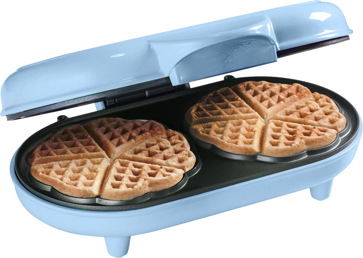 Bestron dubbel Wafelijzer voor klassieke hartwafels Wafelmaker met antiaanbaklaag & indicatielampje 1000 watt kleur: blauw