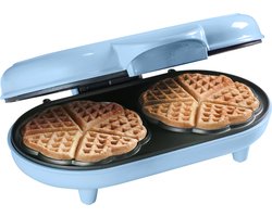 Bestron Wafelijzer - ADWM1000B - 1000W - 10 hartvormige wafels - Anti aanbaklaag - Blauw - 5 jaar garantie