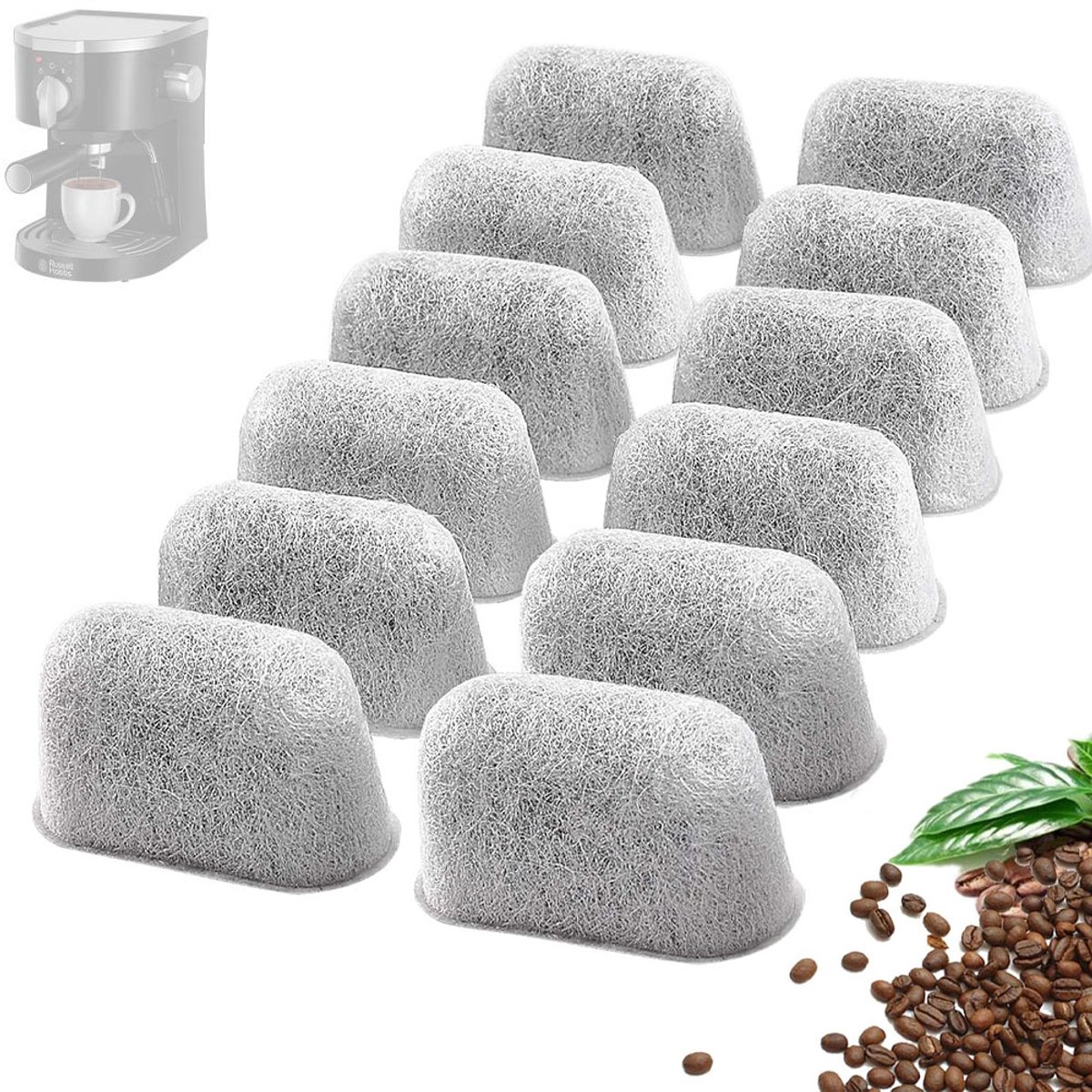 12-delige set actieve koolstoffilters - Compatibel met koffiemachine filterpatroon - Vervangende waterfilteronderdelen - Houtskoolwaterfilter - 47x20.5x25.5mm - geschikt voor Delonghi koffiemachines, Cuisinart Koffiezetapparaten