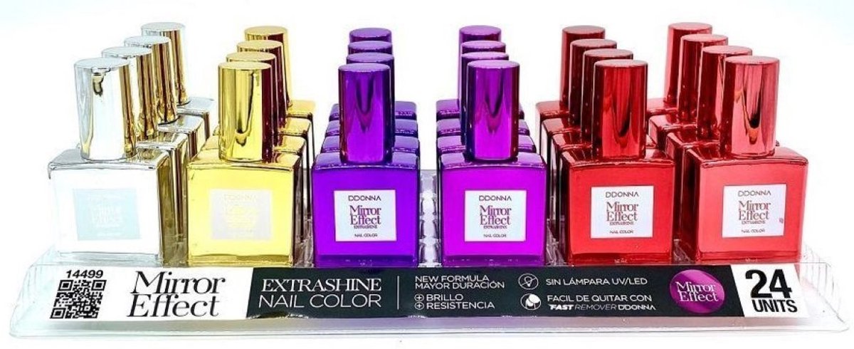 D'Donna - Set met 6 Flesjes Spiegel Nagellak - Mirror Effect Nagellak - Zilver - Goud - Paars - Warm Roze - Warm Donker Rood - Donker Rood - Inhoud per flesje 16 ml.