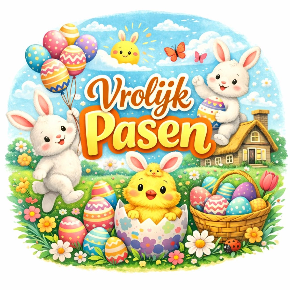 Vrolijk Pasen Raamsticker - Pasen - Statische Sticker - Herbruikbaar