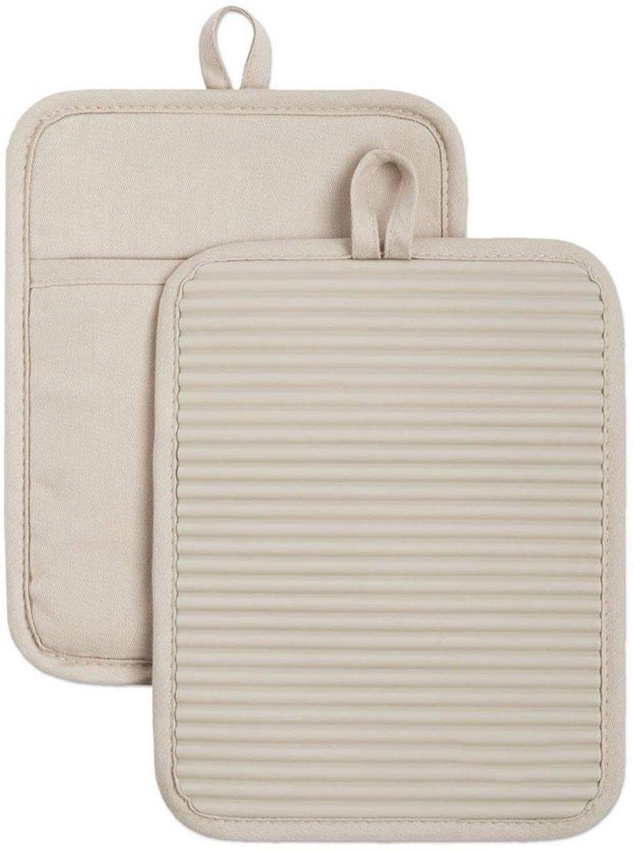 Geribbelde zachte siliconen pannenlap, set van 2, beige, 22.4 cm x 17.2 cm